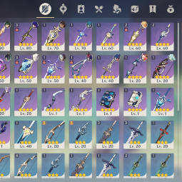 90LVL🔥XIAO⭐RAIDEN SHOGUN🔥XIANYUN⭐KEQING🔥QIQI⭐DEHYA💜EU💜Sky­ward BLADE |5 stars*  Weapons💜28 CHARACTERS💜AR. 52💜 2